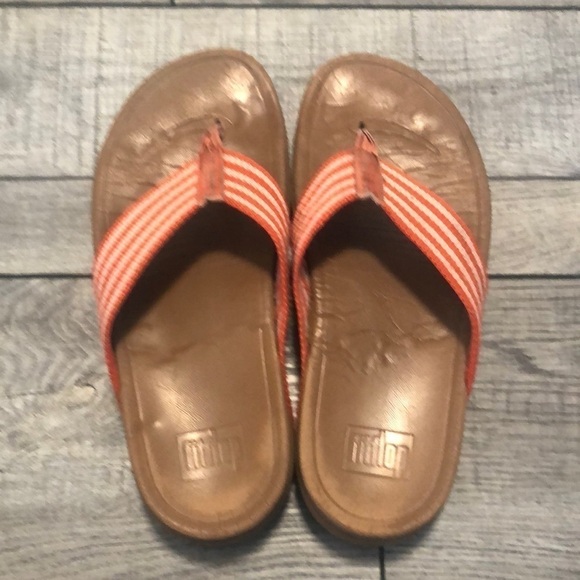 Fitflop Shoes - Fitflop unisex in a orange and cream striped color with a heel & wobble board